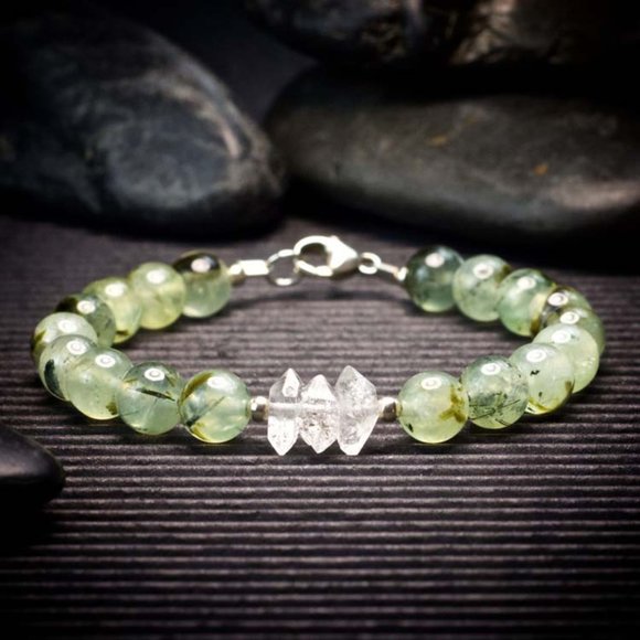 Prehnite and Herkimer Diamond Bracelet - Handmade to Order - Picture 1 of 2
